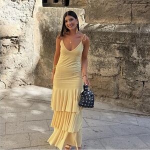 Zara  Ruffled Maxi Dress Yelliw Size S